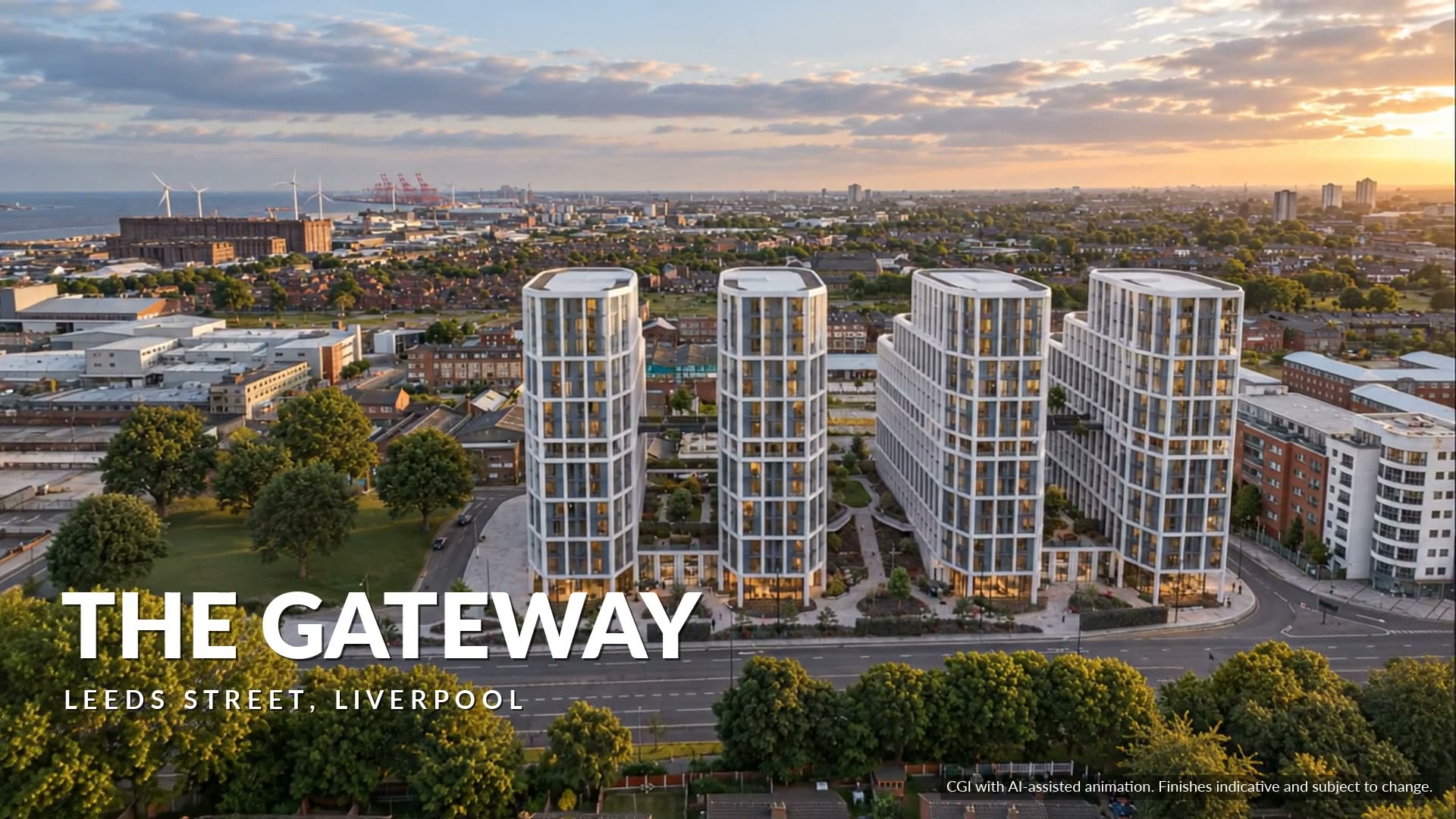 The Gateway film, opening on the four towers from the air