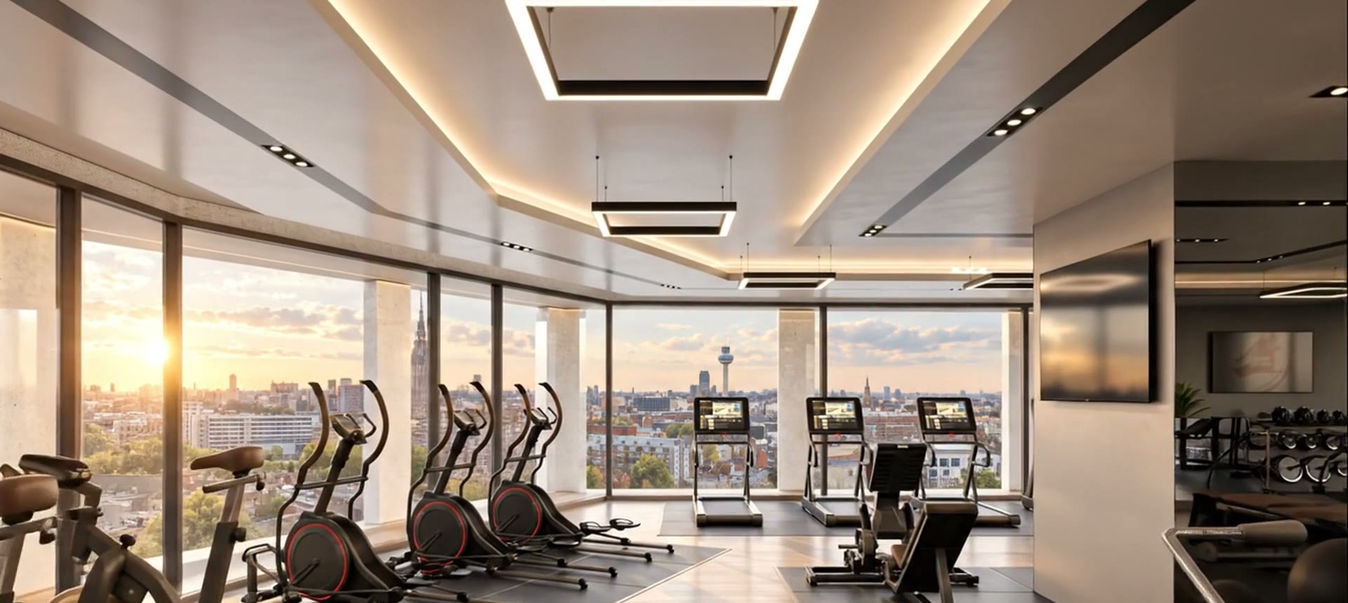 Residents’ gym with city views, CGI