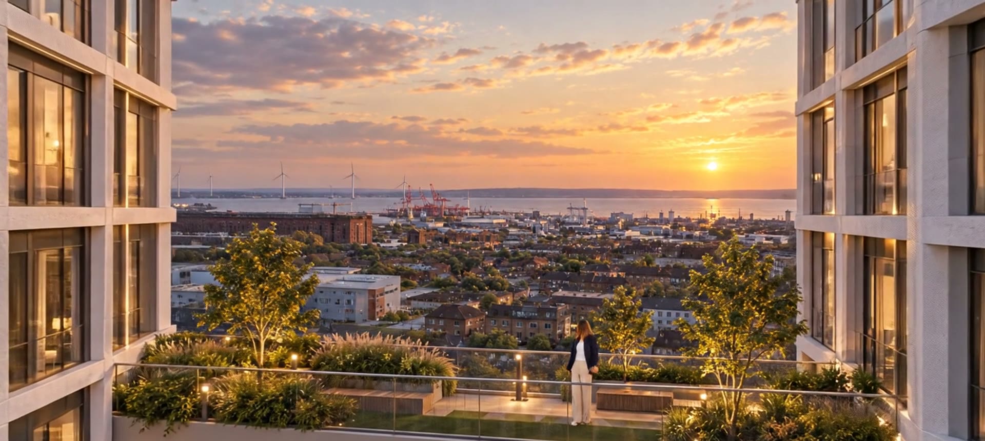 Sky bridge at sunset, CGI